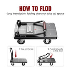TIDY PALM Upgraded Foldable Push Cart Dolly | 660 lbs.Capacity Moving Platform Hand Truck | Foldable for Easy Storage | 4'' PU 360 Degree Swivel Silent Wheel-Black
