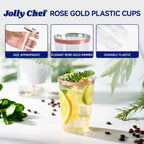 JOLLY CHEF 12 oz Rose Gold Plastic Cups Tumblers 100 Pack Disposable Clear
