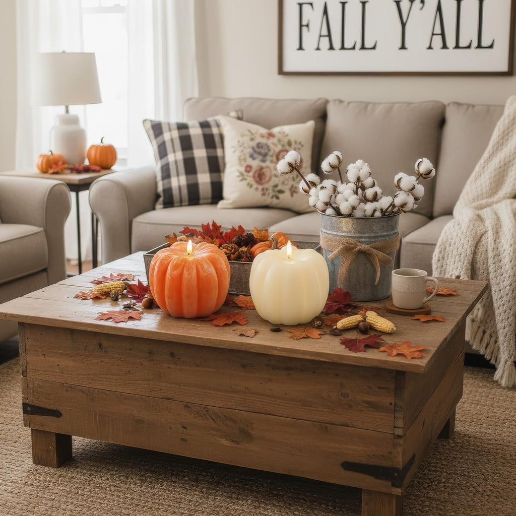 ARIKJ Fall Decorations for Home, Large Flameless Pumpkin Candle, Orange