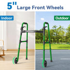 Loyoda Folding Walker with 2 Skis and 5" Wheels, Lightweight Walkers for Seniors and Adults, Supports Up to 350 Pounds, Adjustable Height, Compact Standard Walker, Green
