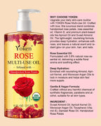 Multi-Used Body Oil For Skin USDA Certified,Face,Hair and Nails,Multi Purpose Organic oil With Rose Petals,Vitamin E & Almond Oil Nourishing & Hydrating ,Body Oil for Moisture & Skin After Bath Oil
