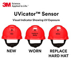 3M Hard Hat SecureFit H-705SFR-UV, Red, Non-Vented Cap Style Safety Helmet with Uvicator Sensor, 4-Point Pressure Diffusion Ratchet Suspension, ANSI Z87.1