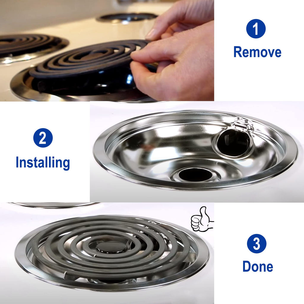 Mejiao 4 Pack (2) 6" & (2) 8" Electric Stove Burner Covers, Replacement Chrome Drip Pans for Whirlpool W10278125 W10196405 W10196406