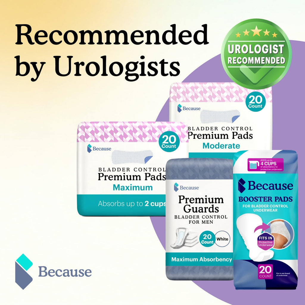 Because Incontinence Pads for Women - Extra Heavy Absorbency, Overnight Postpartum Incontinence Liners, 12hr Nighttime Leak-Free Protection, 20 Count