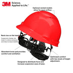 3M Hard Hat SecureFit H-705SFR-UV, Red, Non-Vented Cap Style Safety Helmet with Uvicator Sensor, 4-Point Pressure Diffusion Ratchet Suspension, ANSI Z87.1