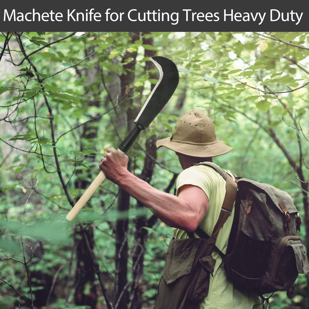 Sickle Garden Tool, Steel Billhook Machete Knife for Cutting Trees Heavy Duty, Hand Grass Weeding Sickle Knife with Wooden Handle for Yard Work