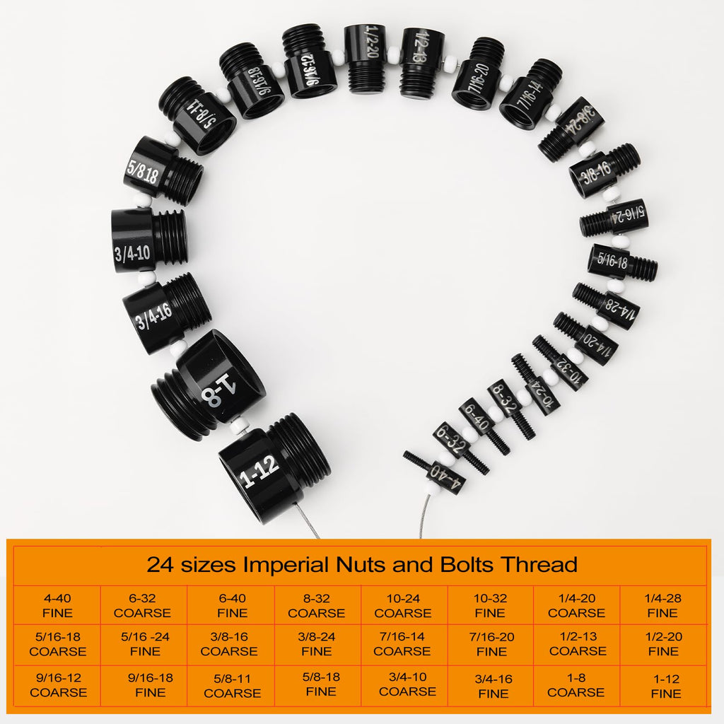 Nut and Bolt Thread Checker, Thread Checker Standard and Metric, Bolt Size and Thread Gauge, 45 Male/Female Identifier Gauges (24 Inch & 21 Metric)