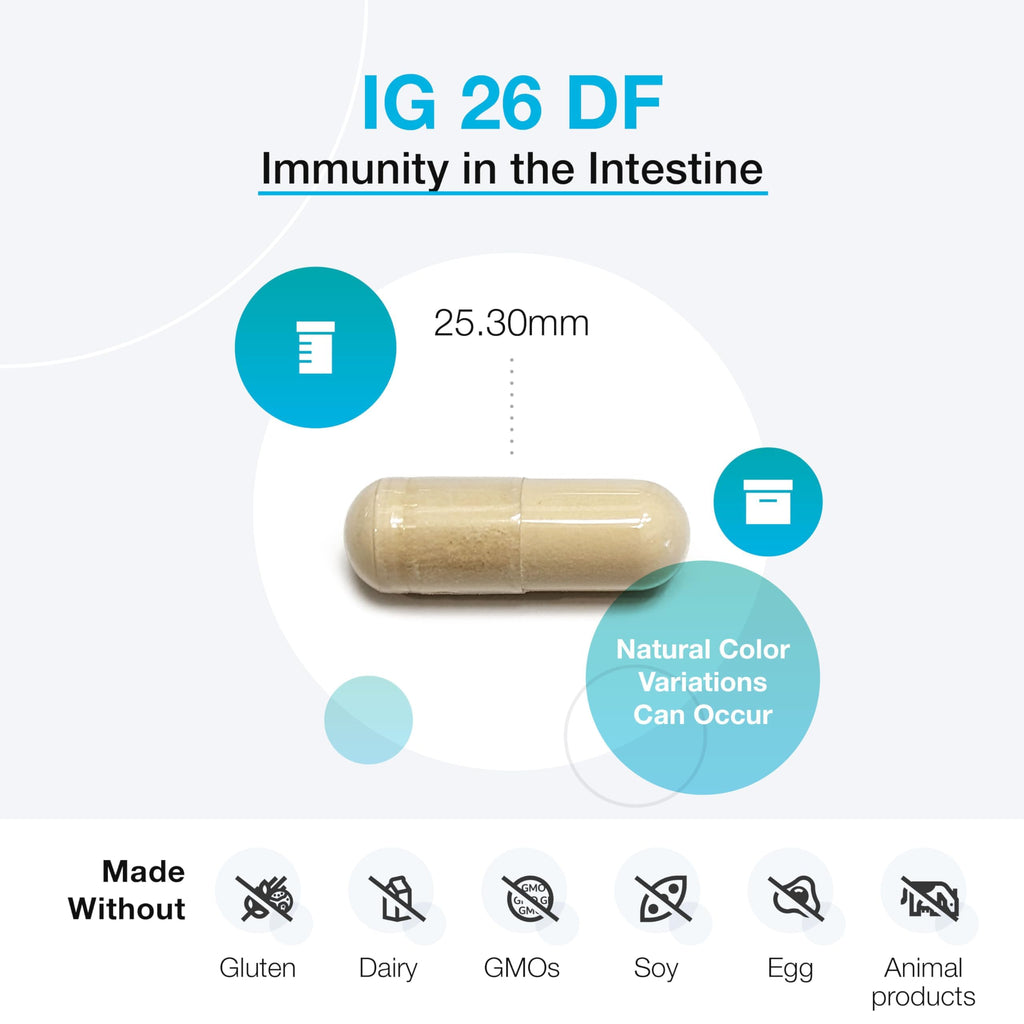 XYMOGEN IG 26 DF - Dairy-Free Immunoglobulin Capsules for Intestinal & Immune System Support - Hyperimmune Egg-Derived Immunoglobulins - 120 Capsules