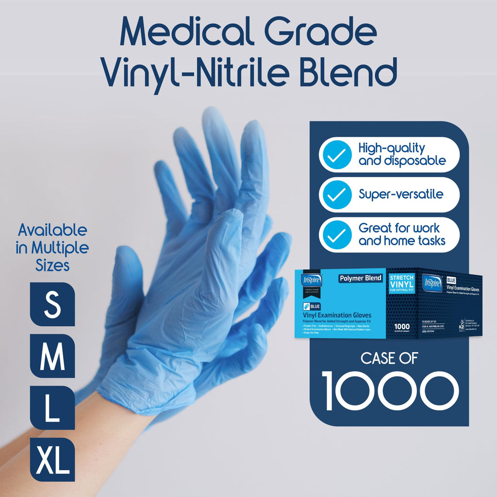 Inspire Nitrile-Vinyl Blend Exam Gloves - Disposable, Latex Free, Multipurpose Nitrile Gloves for Cooking Food Prep & Cleaning (Case Of 1000, Small)