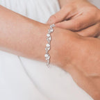 Crysdue Simulated Pearl CZ Wedding Leaf Tennis Bracelet for Women Clear