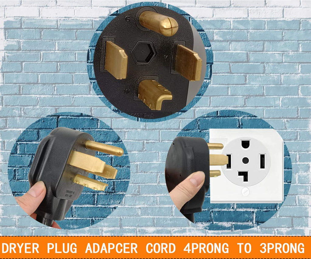 1.5FT 3 Prong to 4 Prong Dryer Adapter, 4 Prong to 3 Prong Dryer Adapter, NEMA 14-30P Male to 10-30R Female, Dryer Cord Adapter 4 to 3 Prong, STW 10AWG, 30A, 250V