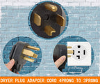 1.5FT 3 Prong to 4 Prong Dryer Adapter, 4 Prong to 3 Prong Dryer Adapter, NEMA 14-30P Male to 10-30R Female, Dryer Cord Adapter 4 to 3 Prong, STW 10AWG, 30A, 250V