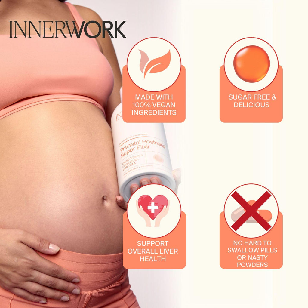 Innerwork Liquid Prenatal Vitamins for Women with DHA, Folate, Choline & B Complex – Prenatal & Postnatal Liquid Multivitamin for Pregnancy & Breastfeeding – Vegan, Sugar Free, Non GMO – 32 Oz