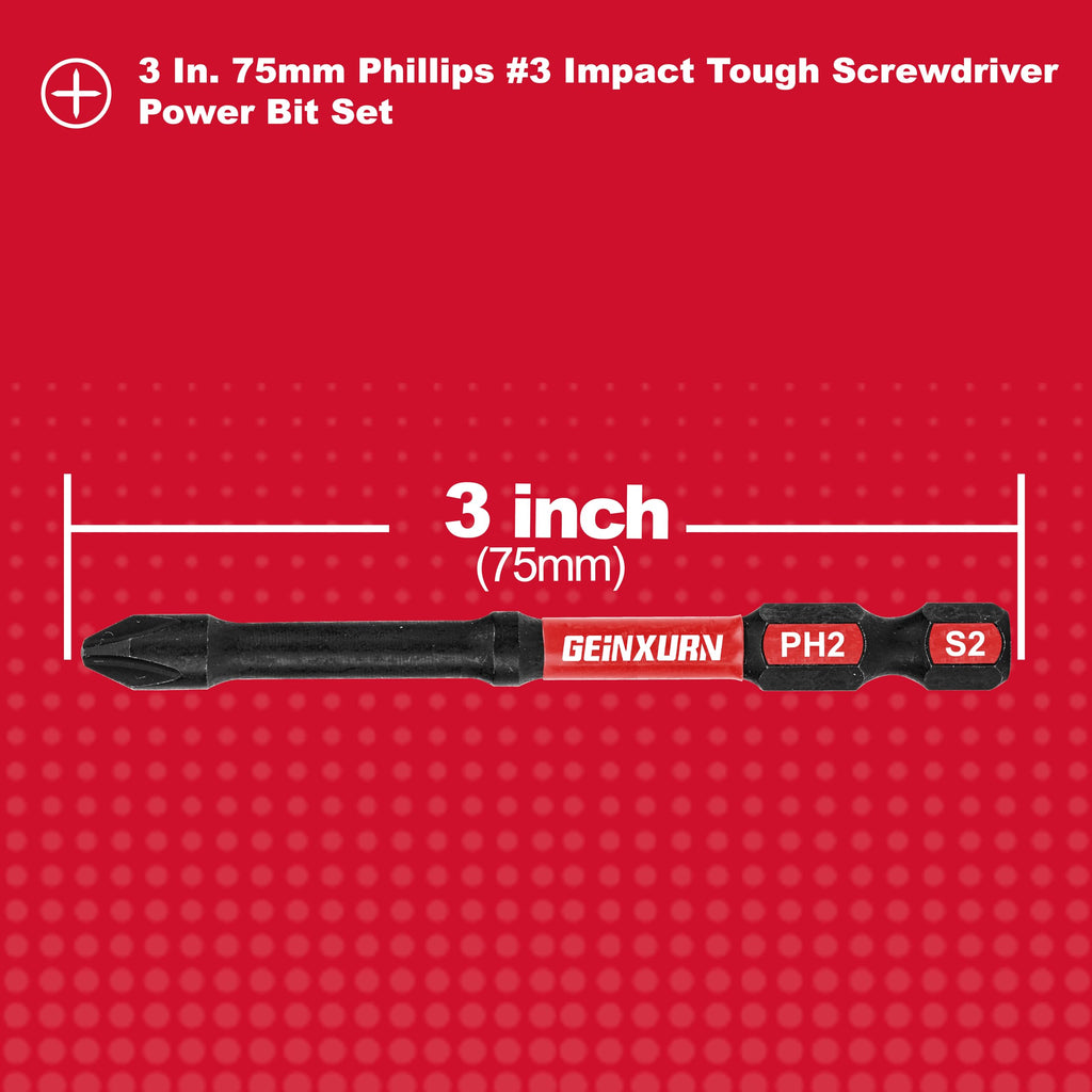 Geinxurn Impact Tough #2 Phillips 3 in. D2 Steel Long Extension Insert Driver Bits,30Pack 1/4 Inch Hex Shank Long Cross Magnetic PH2 Screwdriver Bits Set