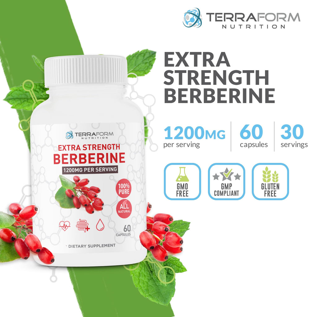 Berberine HCL 1200mg Daily - High Potency Pure Berberine Supplement 600mg per Capsule - 60 Capsules - Supports Metabolic Health, Energy & Wellness - Made in USA