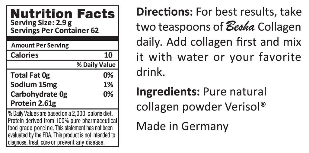 BESHA INC Verisol Bioactive Collagen Peptides | Made in Germany | Two-Month Supply