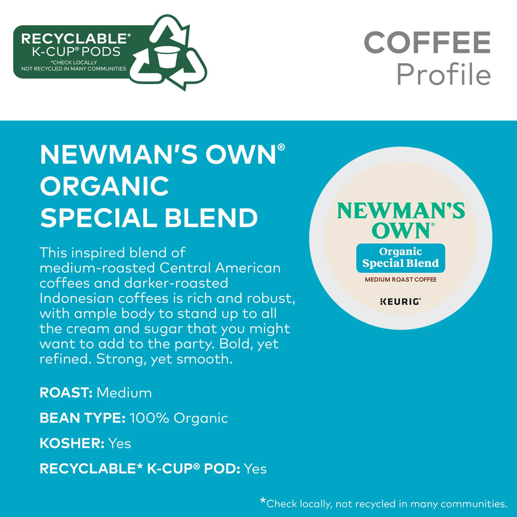 Newman's Own Organics Special Blend, Single-Serve Keurig K-Cup Pods, Medium Roast Coffee Pods, 48 Count