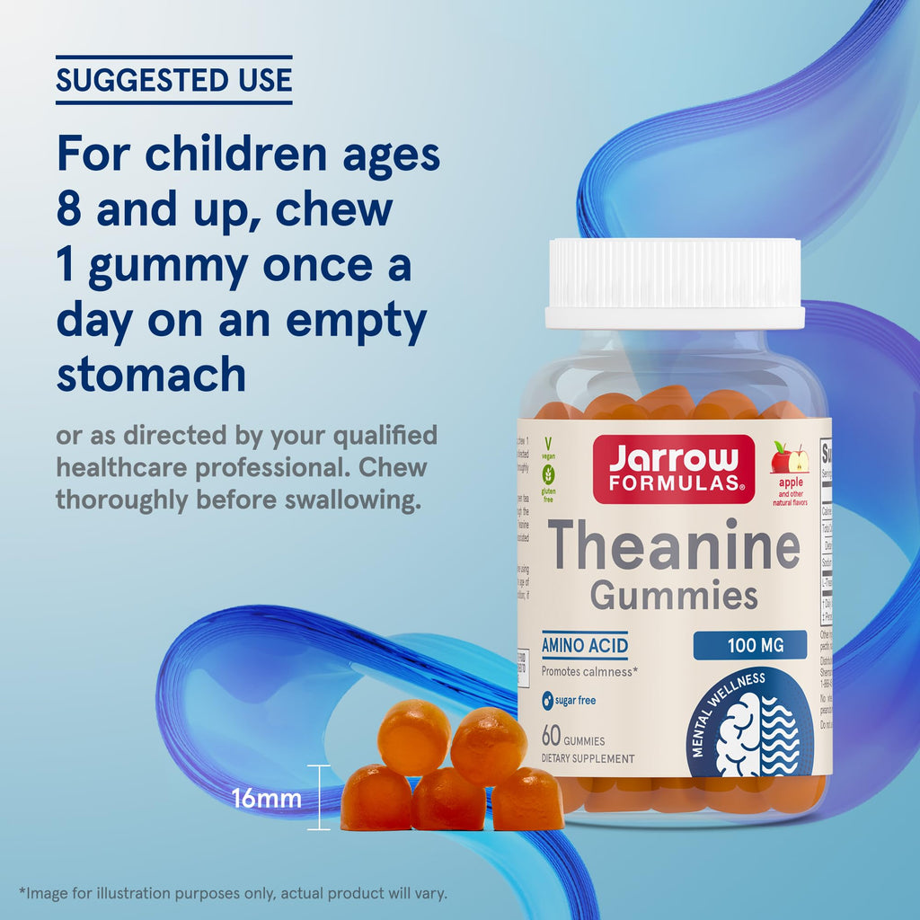 Jarrow Formulas® Theanine 100 mg Gummies, Dietary Supplement That Promotes Calmness, 60 Apple-Flavored Gummies, 60 Day Supply