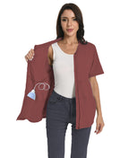 Mastectomy Shirt with Drain Pockets Breast Mastectomy Recovery Supplies Nephrostomy Drain Bag Tummy Tuck Must Haves Clothing Comfy Post OP Camisoles After Mastectomy Short Sleeve Shirts Wine Red