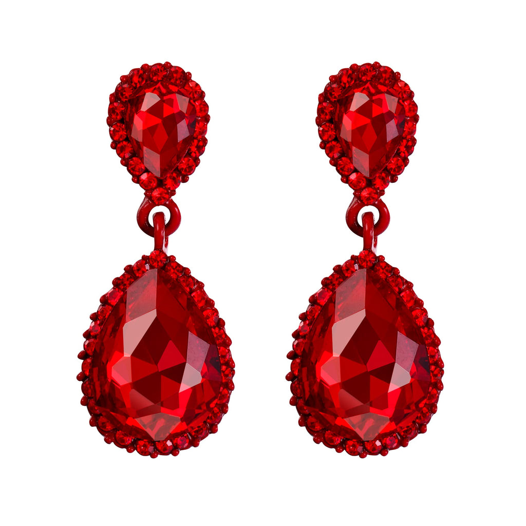 EVER FAITH Women's Austrian Crystal Wedding Party Prom Dangle Earrings Red