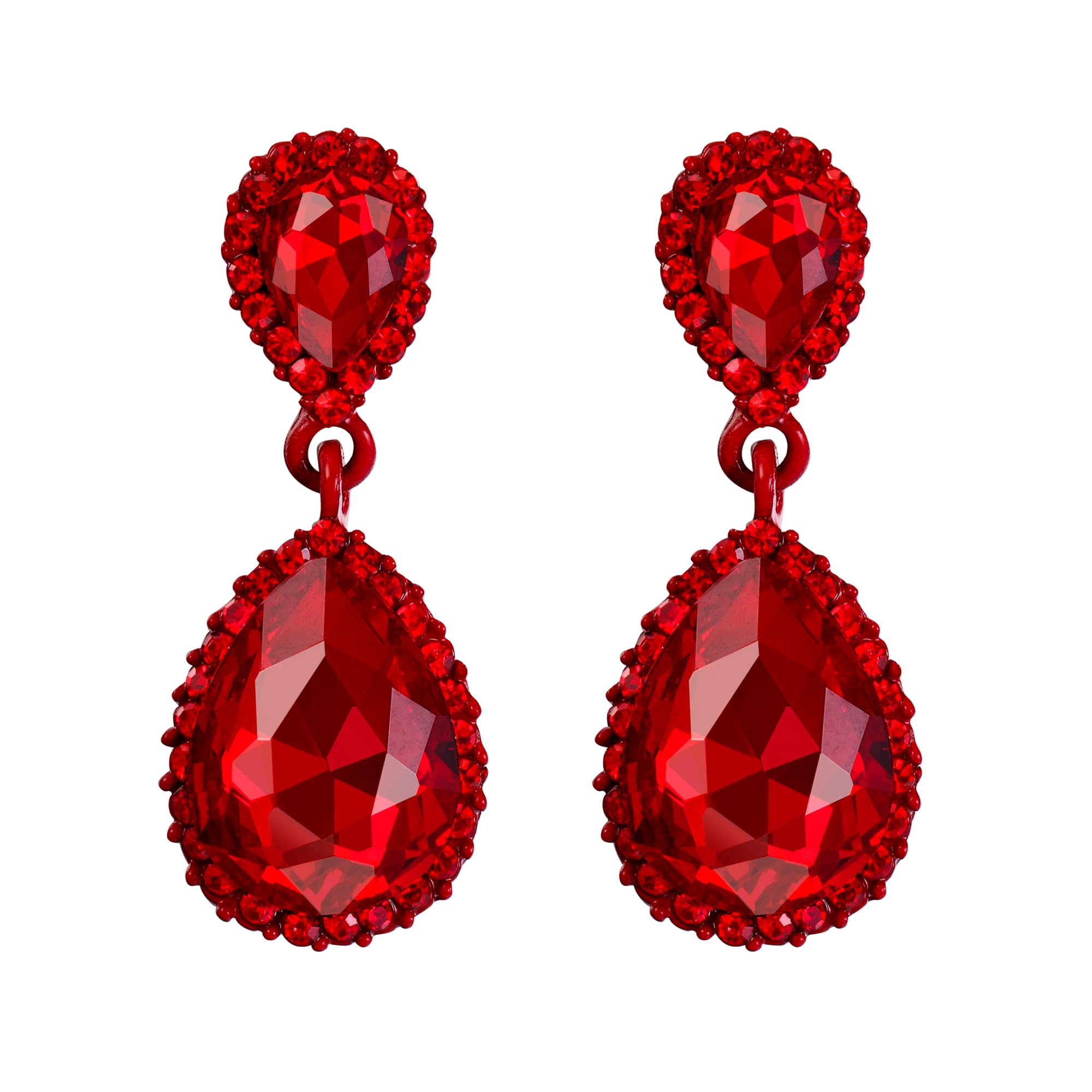EVER FAITH Women's Austrian Crystal Wedding Party Prom Dangle Earrings Red