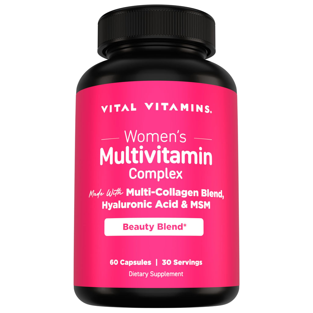 Vital Vitamins Women's Multivitamin Complex - Made with Multi-Collagen Blend, Hyaluronic Acid, & MSM - Beauty Multivitamins - with Vitamin A, C, E, B6, B12, D3-60 Capsules