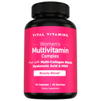 Vital Vitamins Women's Multivitamin Complex - Made with Multi-Collagen Blend, Hyaluronic Acid, & MSM - Beauty Multivitamins - with Vitamin A, C, E, B6, B12, D3-60 Capsules