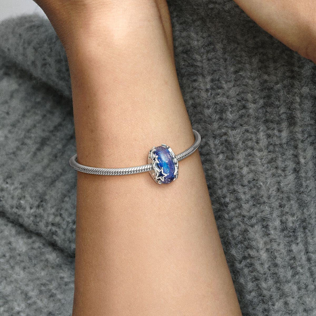 PANDORA Galaxy Blue & Star Murano Charm - Bracelet Charm for PANDORA Moments Bracelets - Stunning Women's Jewelry - Gift for Women - Made with Sterling Silver - With Gift Box