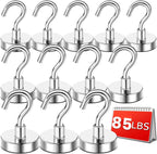 DIYMAG Magnetic Hooks Heavy Duty, 85 LBS Neodymium Magnet Hooks for Home, Kitchen, Workplace, Office, Garage and Indoor Hanging, Silver, Pack of 12