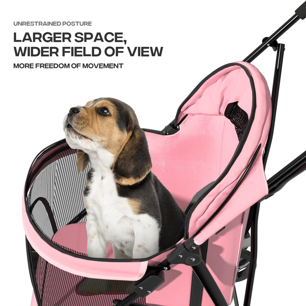 Dog Stroller for Small Dogs 10 lbs -22lbs Puppy Stroller Medium Dog Wagon Small Pet Stroller for Cats, Cat Strollers for 2 Cats, Rear Storage, Pink