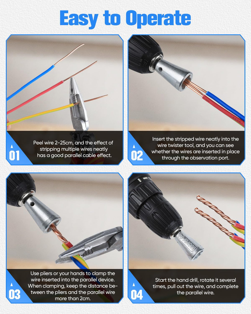 Wire Twister Tool for Drill, 2026 Upgrades Wire Nut Twister for Drill Profession Electricians Tool, 6MM Hex Shank Cable Wire Twisting Tool Wire Twister Wire Connector for 9-22 AWG (4pcs)