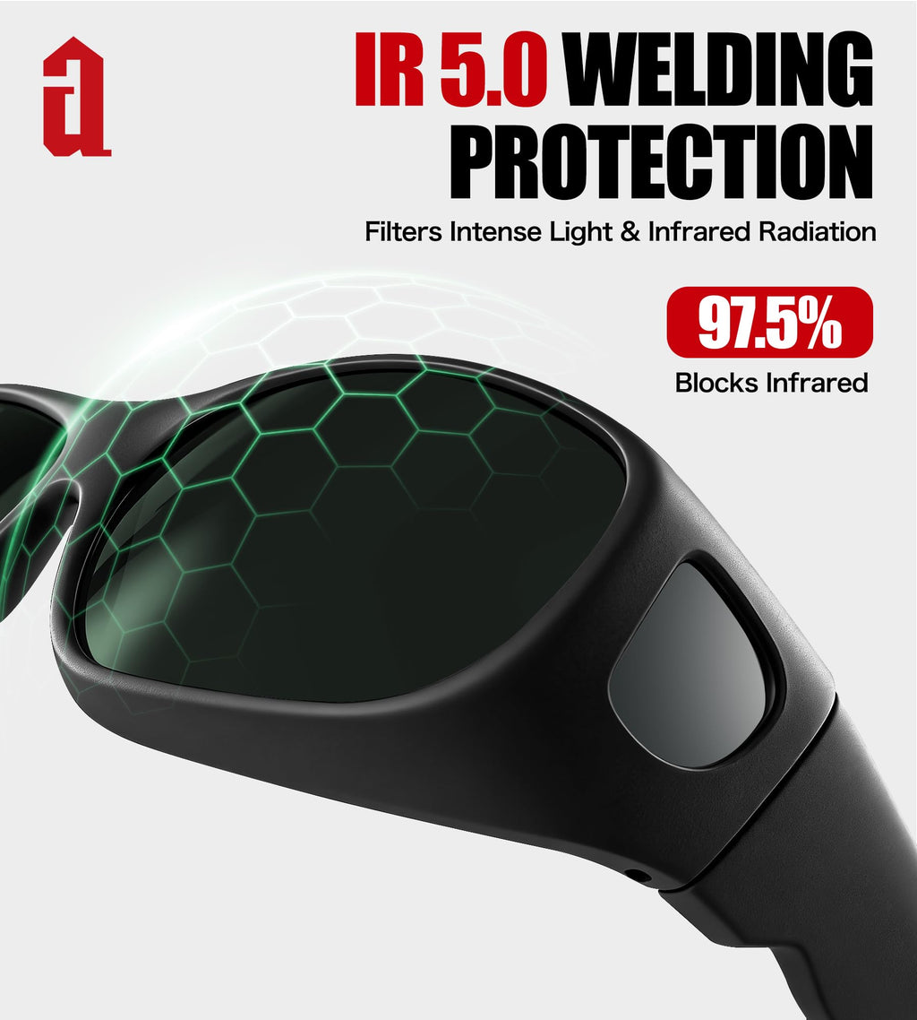AnTools IR 5.0 Welding Glasses, Wrap-around Welding Goggles, Anti-scratch Welding Lens, UV Protection, Meet ANSI/ISEA, OSHA, Black