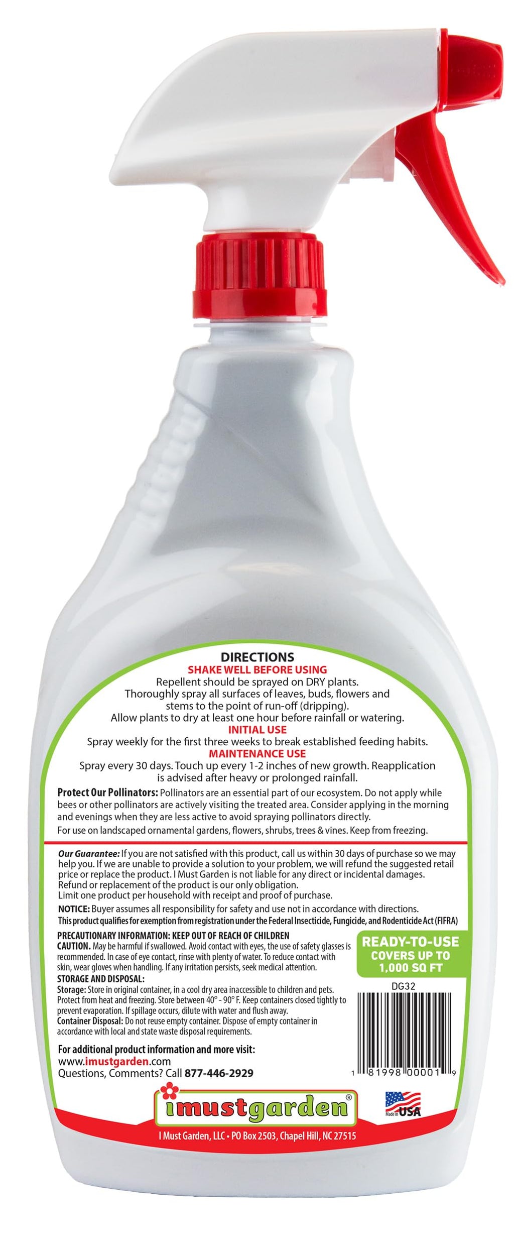 I Must Garden Deer Repellent: Mint Scent Deer Spray for Gardens & Plants – Natural Ingredients – 32oz Ready to Use