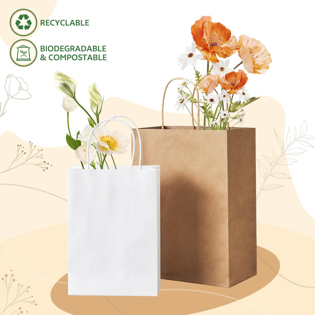 YEEHAW 100 pcs Brown Paper Gift Bags with Handles, 8x4.5x10.8 Inch, Medium