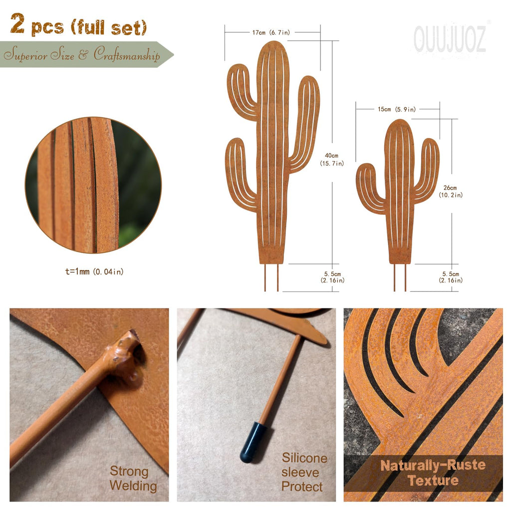 2pcs Metal Cactus Outdoor Decor,Metal Plants Prickly Pear Cactus,Desert Steel Yard Art, Garden Decor、Lawn Decoration