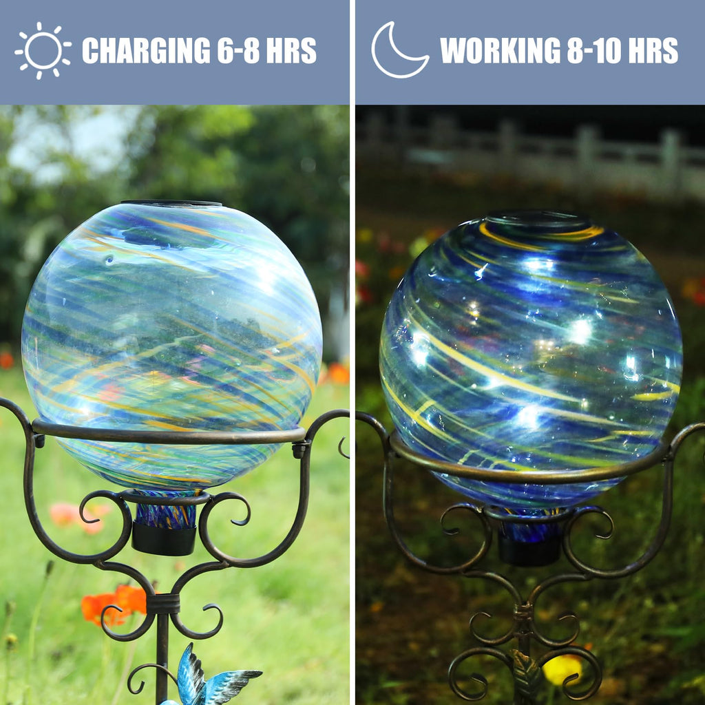 Solar Gazing Ball Glass Reflective Garden Globe for Outdoor Lawn Decor, 10"