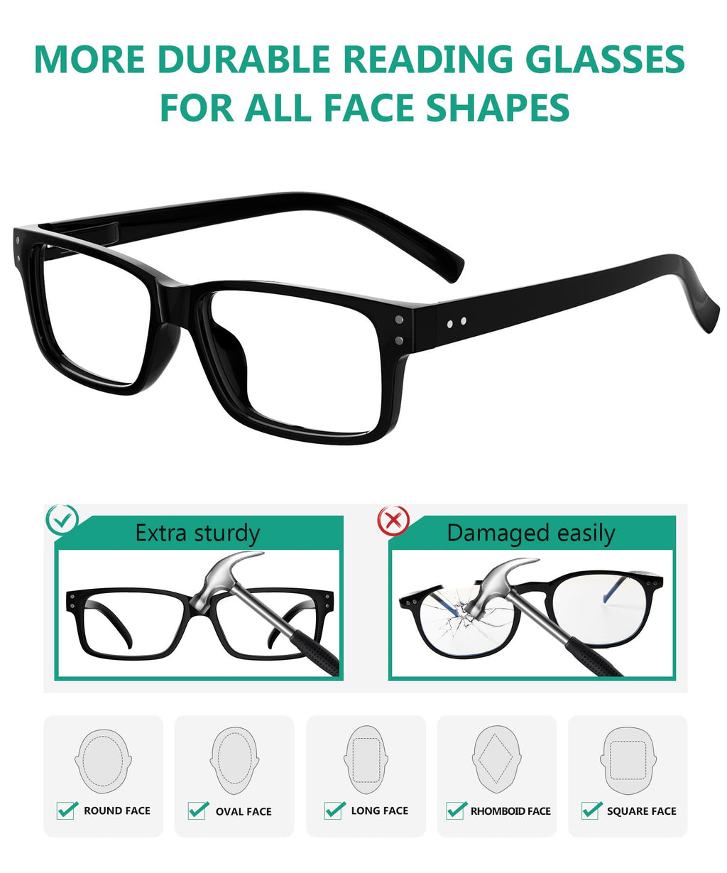 Eyekepper Vintage Reading Glasses for Men - 5 Pack Spring Hinges Classic Readers - Black Frame +1.50