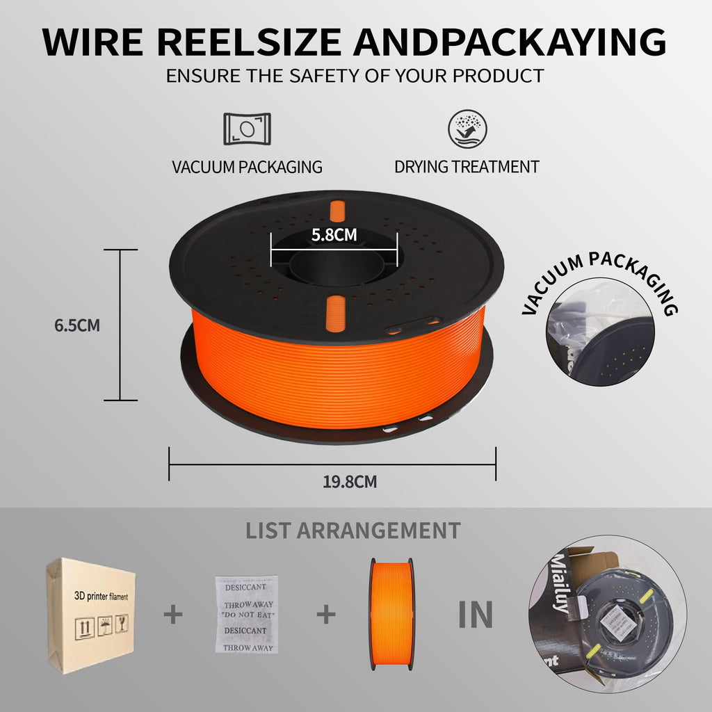 Miailuy 3D Printer Filament 1.75mm Orange PLA+ Filament Accuracy +/- 0.02mm, 1kg Spool (2.2lbs), Tangle-Free, Clog-Free,High Compatibility Easy Printing,Fit Most FDM 3D Printer