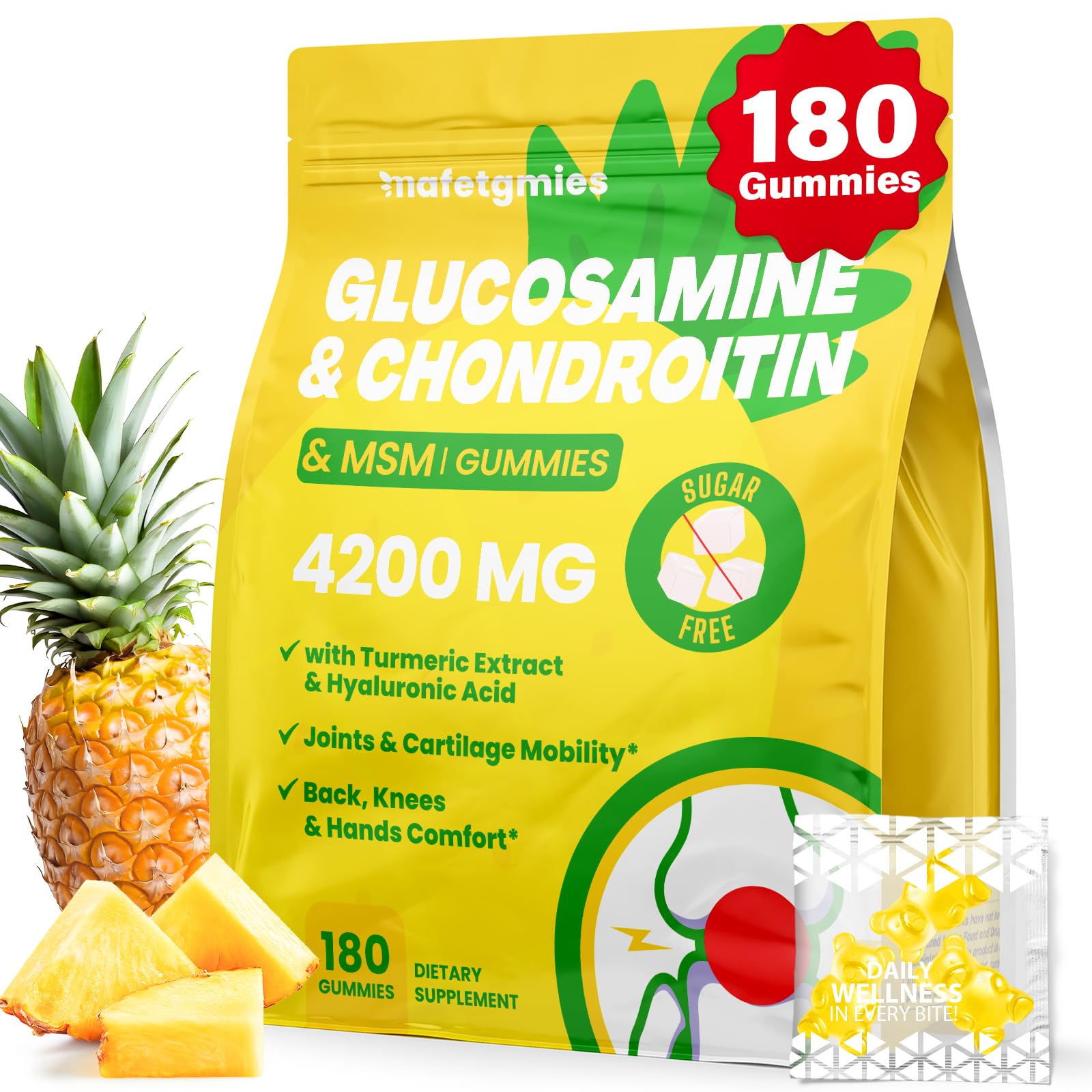 Glucosamine Chondroitin Gummies, 4200mg Extra Strength Joint Supplements Glucosamine Chondroitin with MSM & Elderberry for Joint Health, Flexibility, Immune Support for Adults, Men & Women, 180 Count