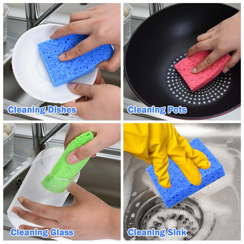 YoleShy 48 Pack Sponges Kitchen Natural Compressed Cellulose Sponges Durable Dish Sponge for Cleaning & DIY for Kids Reusable