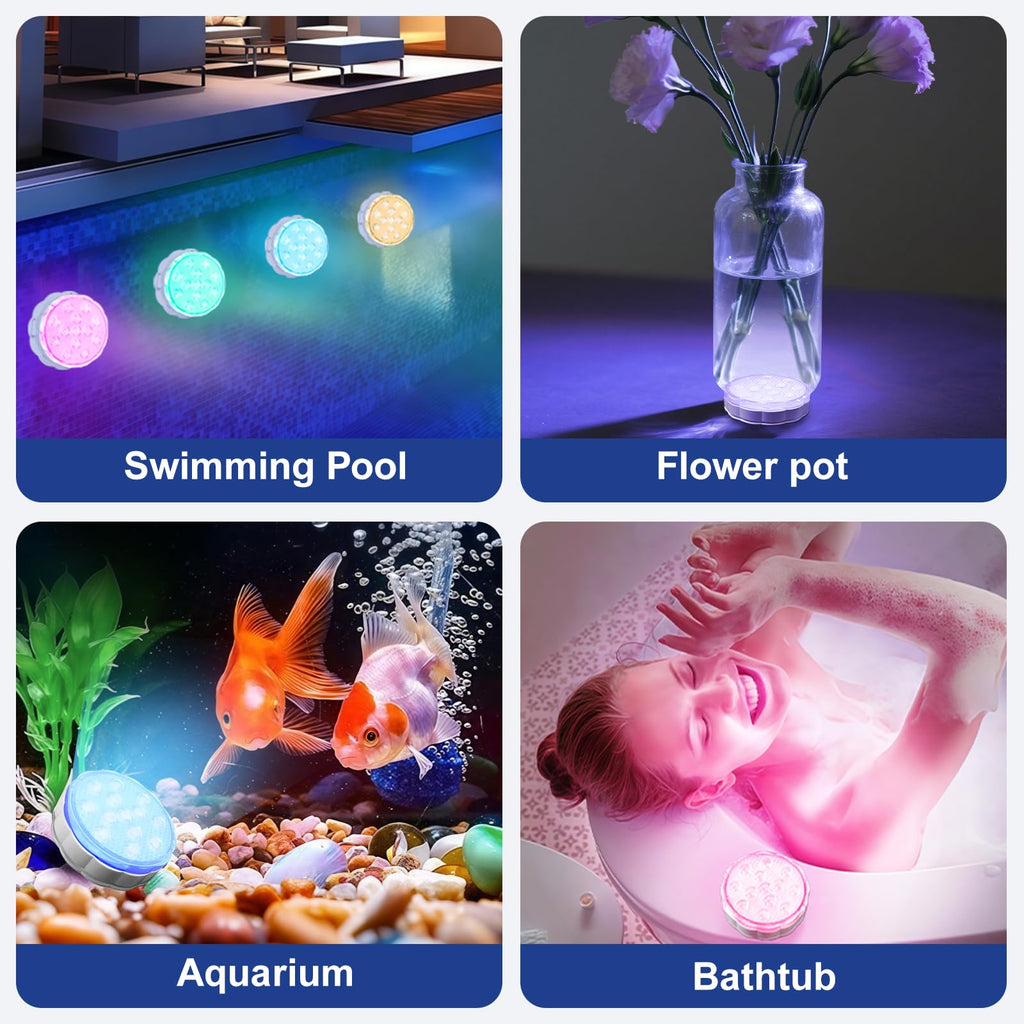 YiaMia Rechargeable Pool Lights with Remote, 2 Pack IP68 Waterproof Submersible LED Lights for Above Ground & Inground Pools, Bath, Shower, Party Decoration, Spas, Aquariums