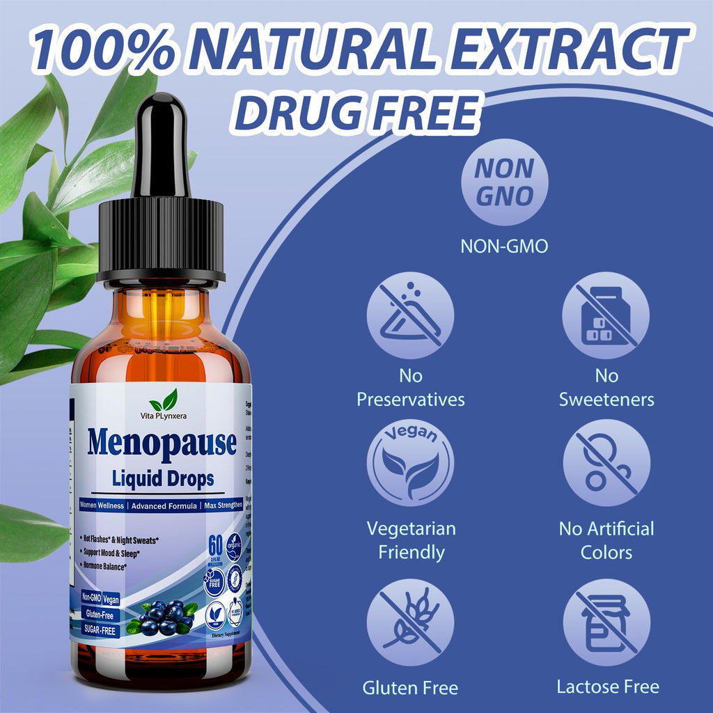Menopause Supplements Liquid Drops, 8-in-1 Menopause Vitamin w. Black Cohosh, Ashwagandha, D3 B6 Multivitamin for Hot Flash, Night Sweats, Hormone Balance & Mood Support for Women Over 40