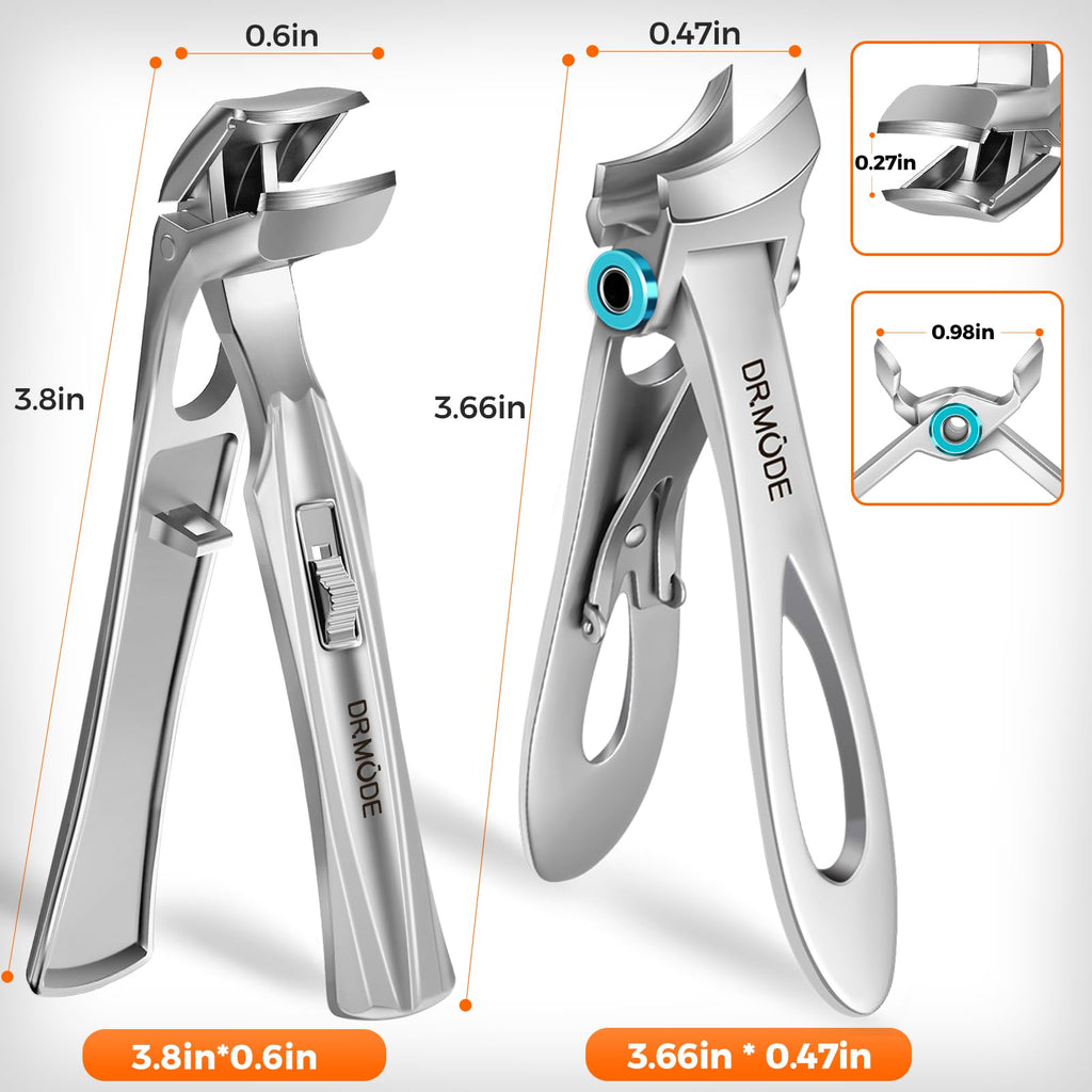 Slanted Toenail Clippers for Seniors Thick Toenails, Angled Head Large Nail Clippers for Men Thick Ingrown Nails with Wide Opening, Nail Cutter with Catcher -Silver