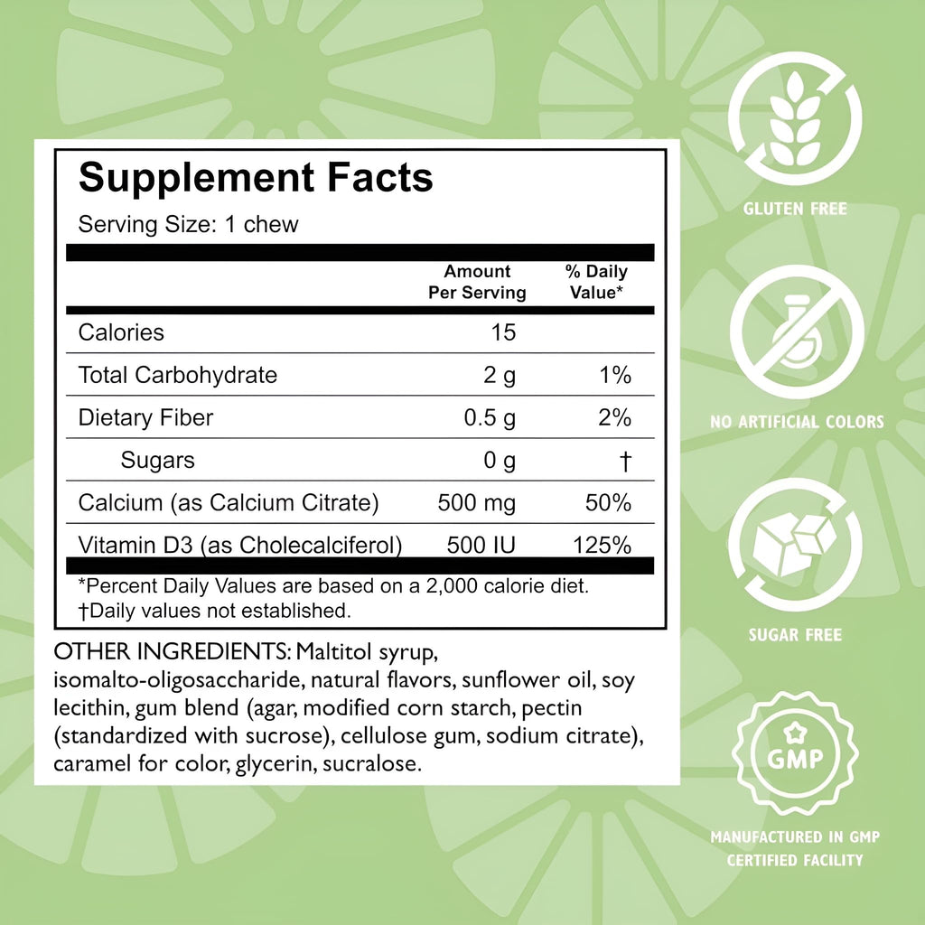 Celebrate Vitamins Bariatric 500mg Calcium Citrate Soft Chews with 500 IU Vitamin D3 – Essential for Gastric Bypass Patients & Bone Health - Sugar & Gluten Free, Caramel (90 Chews)