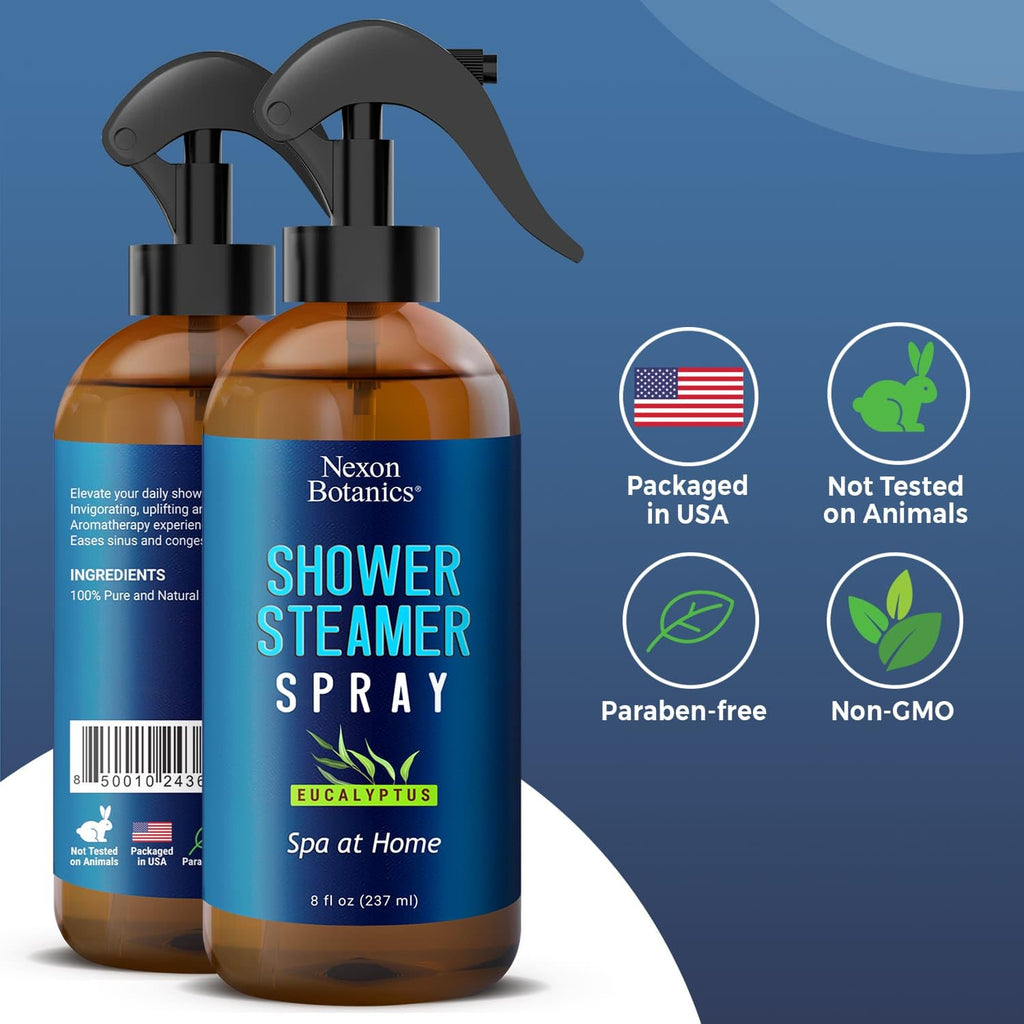 Eucalyptus Shower Spray – Aromatherapy Mist for Steam Showers & Sauna, 8 fl oz – Essential Oil Room & Bathroom Freshener - Nexon Botanics