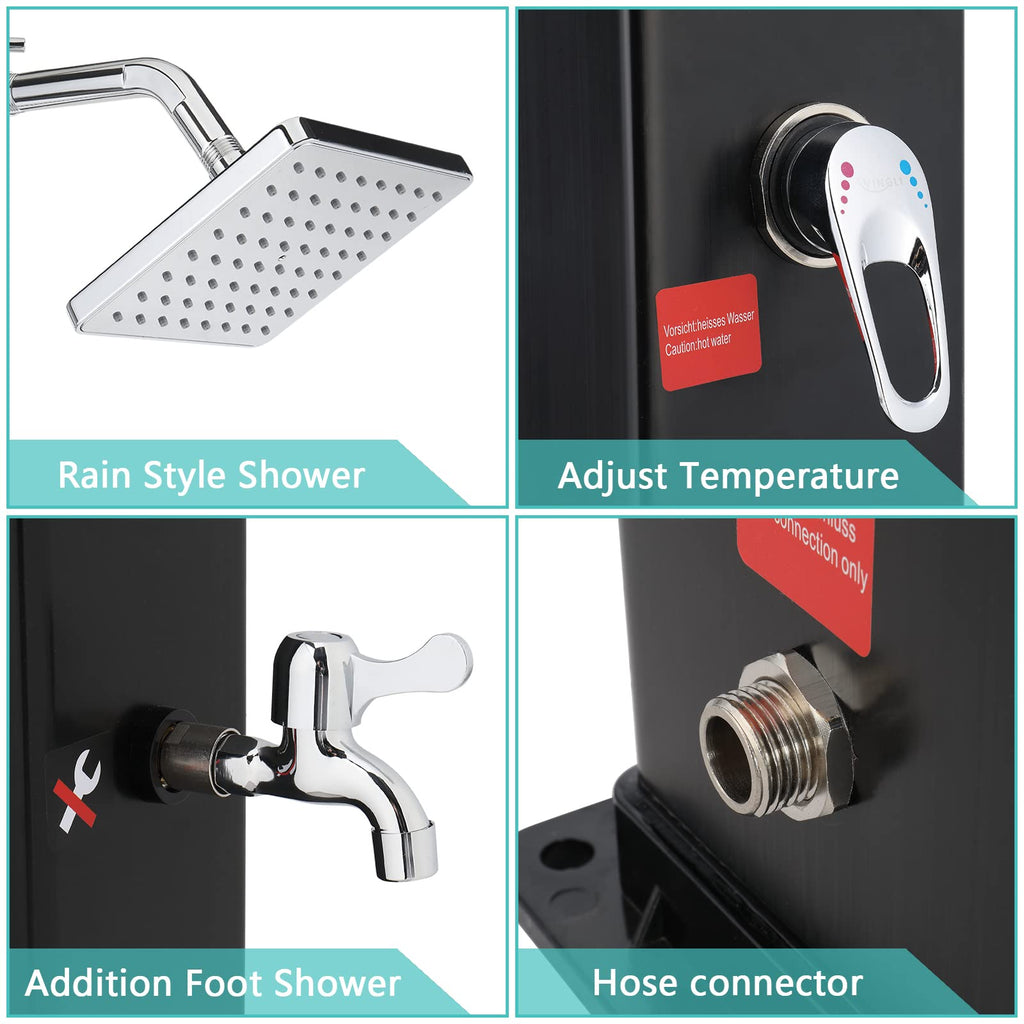 VINGLI 10.6 Gallon Solar Heated Outdoor Shower, 7.2 FT Height, Freestanding Outside Shower with 360° Swivel Shower Head + 6FT Handheld Shower + Foot Faucet, Hot & Cold Water Adjustment, Black