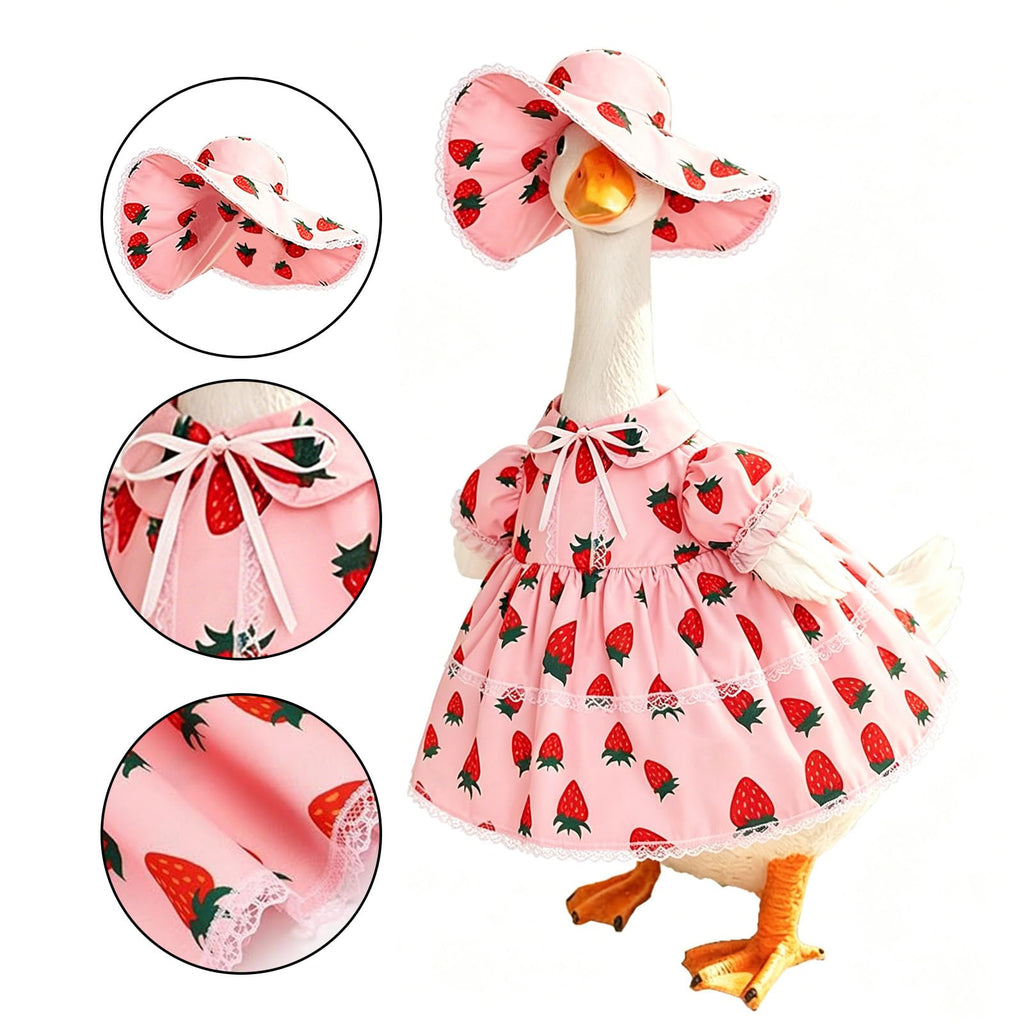Summer Porch Goose Outfit for 23'' Cement Statue Goose, Strawberry Porch Goose Clothes Skirt Costume for Summer Outdoor Yard Lawn Patio Decor