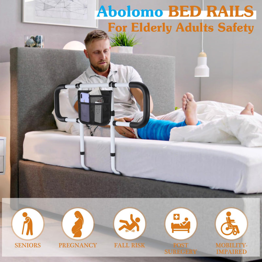 Bed Rails for Elderly Adults Safety - Extended Bed Assist Rail for Seniors - ASTM Approved Adjustable Bed Side Rails Handle Support Bar with Storage Bag & Fixing Strap, Fit King Queen Full Twin