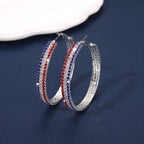 4th of July Earrings Sparkle Rhinestone Hoop Earrings Patriotic Red White and Blue Earrings Glitter Crystal Stainless Steel Hoop Earring for Women American Flag Jewelry