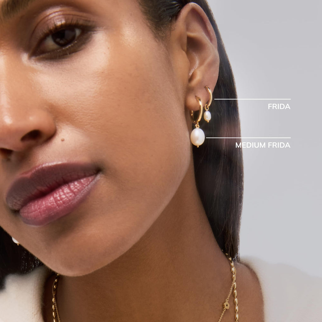 Ana Luisa Frida Pearl Jewelry Huggie Hoops - Medium & Small 14K Gold Plated & Silver Rhodium Plated with Freshwater Pearls - 2-in-1 Hypoallergenic Water-Resistant, Tarnish-Free Hoop for Daily Wear